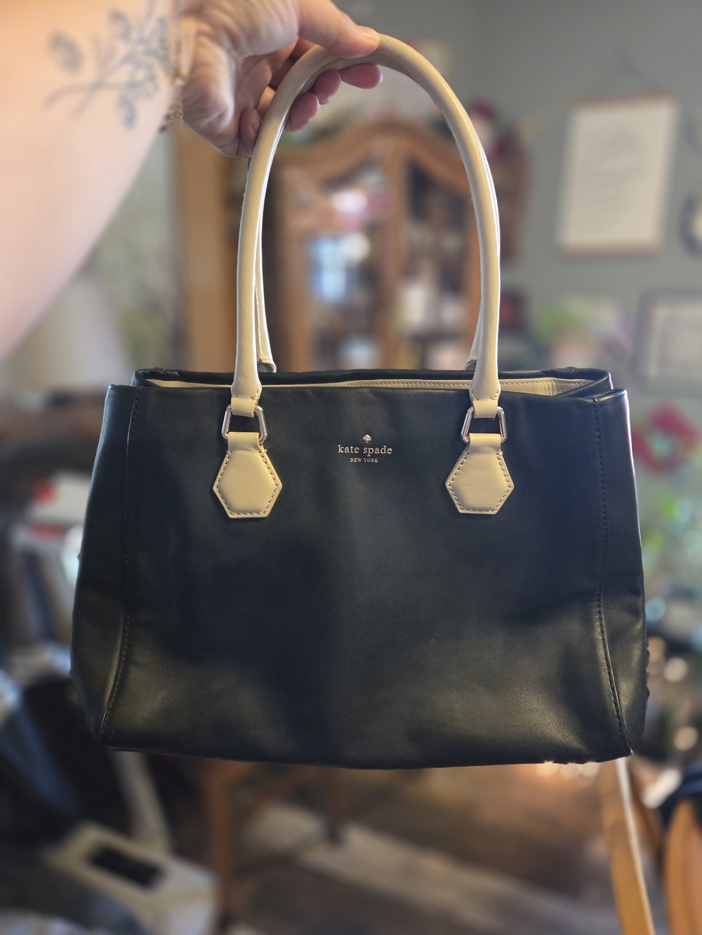 kate spade Catherine Street Wensley Black and Cream Leather Tote Handbag